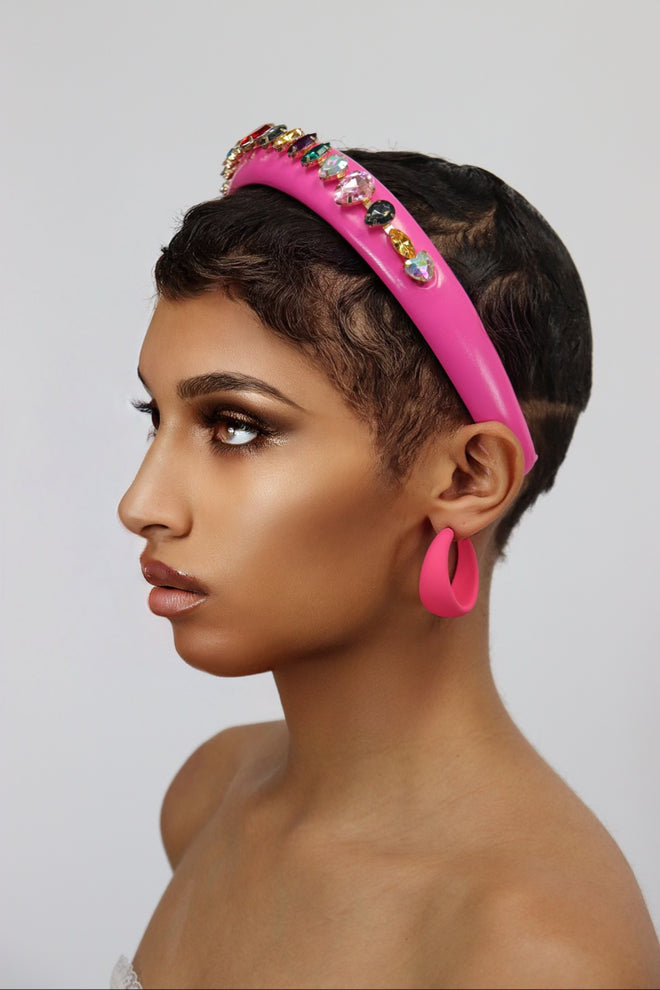 The Neon Rainbow Headband in Pink