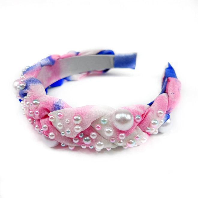 Pink Tie-dye Braided Pearl Headband - Soigne Luxury Accessories - Hair Accessories - Soigne Luxury Accessories - Soigne Luxury Accessories -