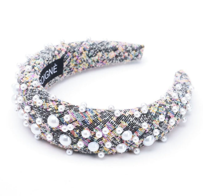 Plush Pearl Tweed Headband - Soigne Luxury Accessories - Headbands - Soigne Luxury Accessories - plush tweed pearl headband - Soigne Luxury Accessories -