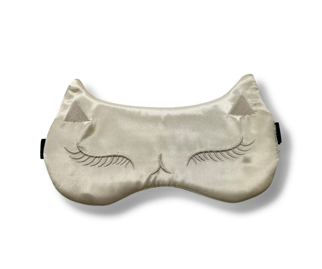 The Meow Satin Eye Mask In Cream - Soigne Luxury Accessories - Soigne Luxury Accessories - Soigne Luxury Accessories -