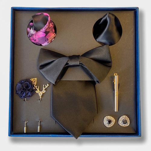 The Monsieur Box Set - Soigne Luxury Accessories - Neckties - Soigne Luxury Accessories - black mens gift set - Soigne Luxury Accessories -