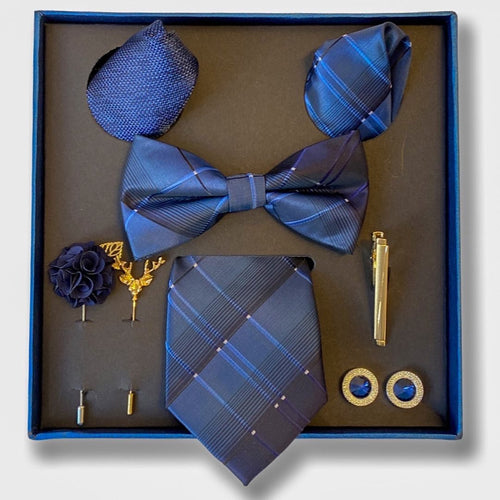 The Monsieur Box Set - Soigne Luxury Accessories - Neckties - Soigne Luxury Accessories - blue mens gift set - Soigne Luxury Accessories -